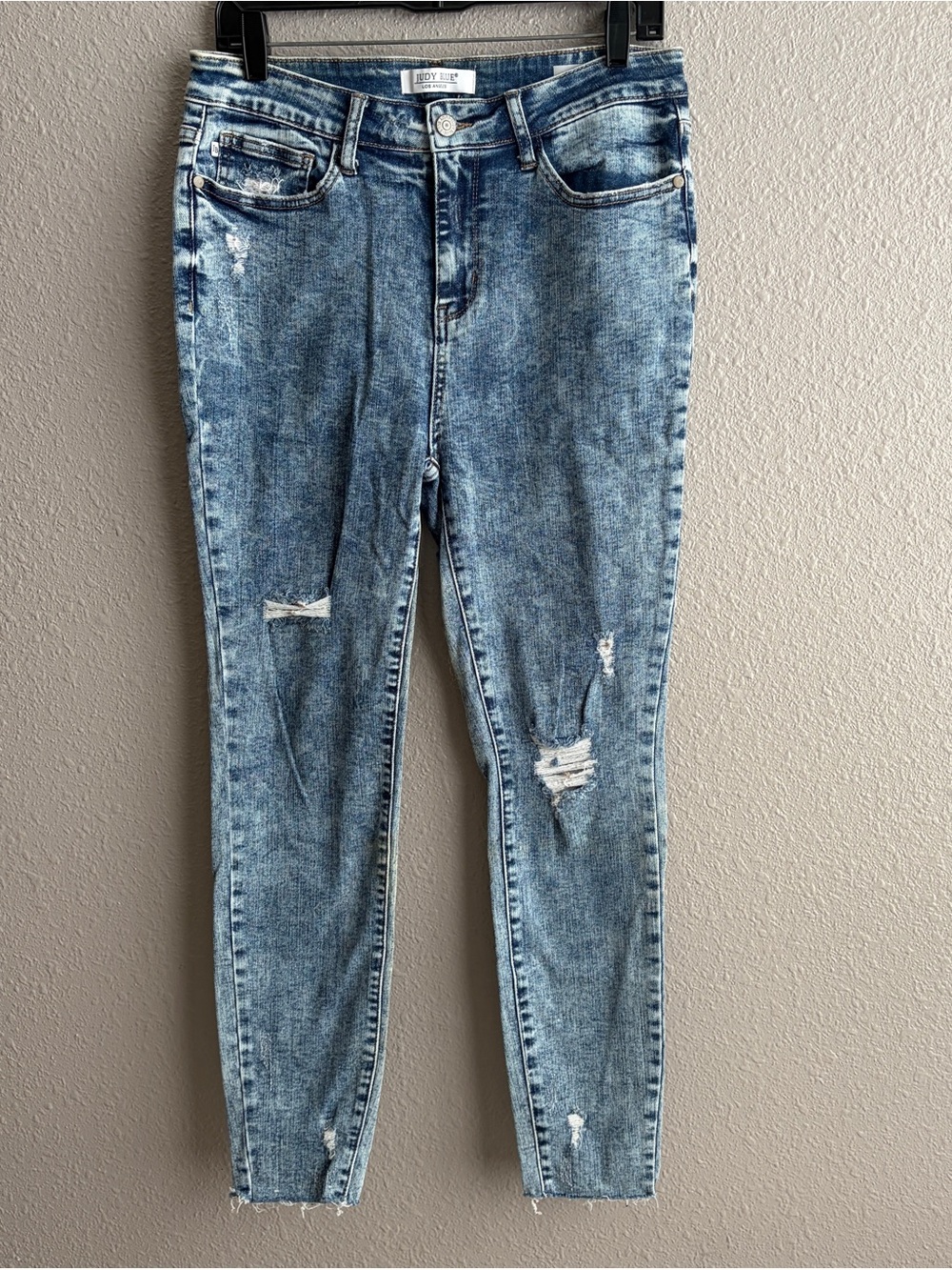 Judy Blue Skinny Fit Jeans Stretch Acid Wash Raw Hem Mid Rise Denim 11/30